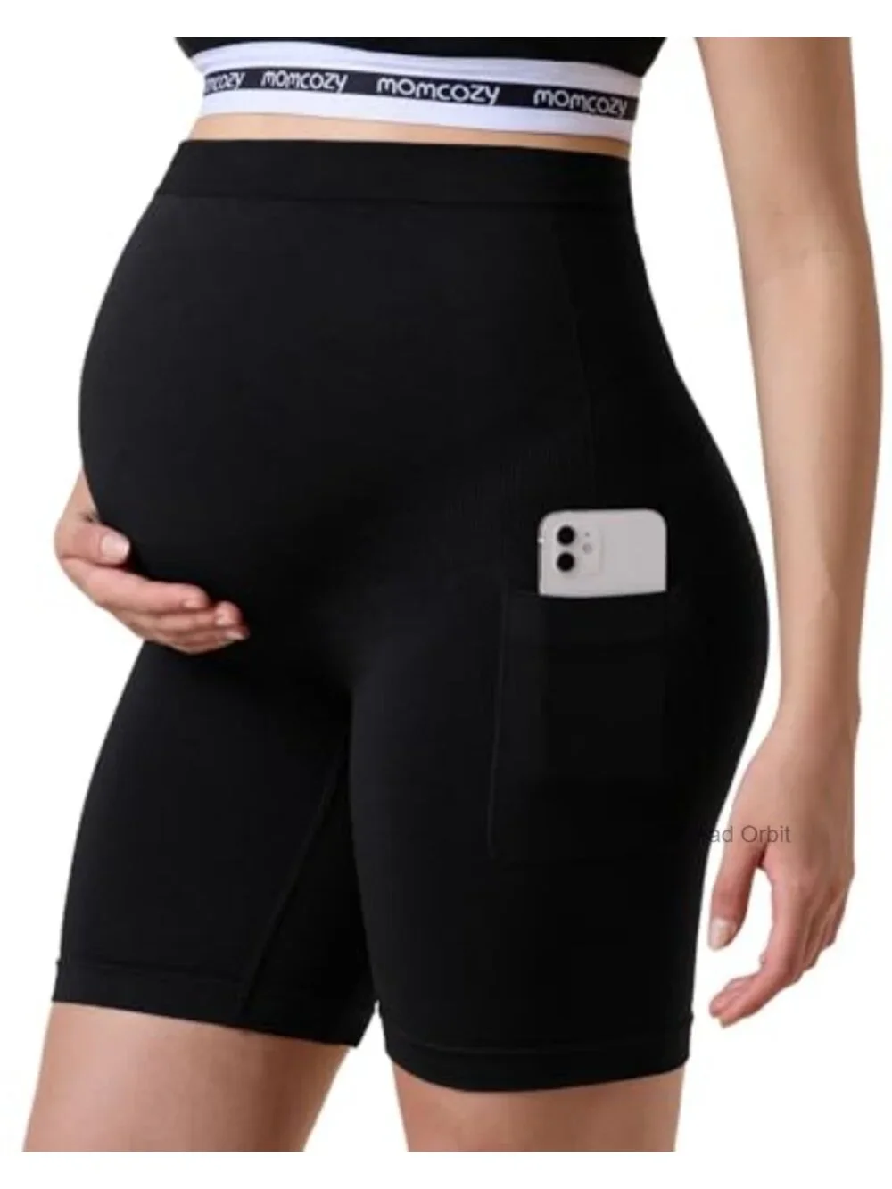 Maternity Biker Shorts Seamless Knit Over Belly High Waisted with Pocket Yoga